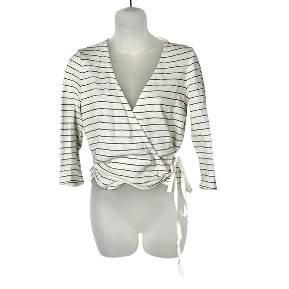 Max Studio White & Black Stripe Wrap Front Long Sleeve Blouse S - Picture 3 of 5